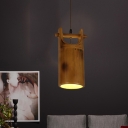 Bucket Bamboo Hanging Lamp Kit Warehouse 1 Light Dining Room Pendant Light Fixture in Brown