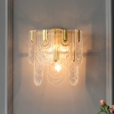 Panel Crystal Wall Light Sconce Traditional 3 Bulbs Wall Lamp Fixture in Brass for Living Room