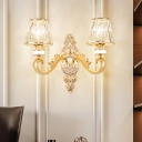 Tapered Crystal Sconce Light Fixture Modernism 1/2-Head Bedroom Wall Mount Lamp in Gold