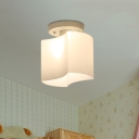1-Light Corridor Semi Flush Mount Simple White Small Ceiling Lamp with Curved Opal Glass Shade