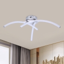 Modern 3-Arc Linear Semi Flush Mount Metal LED Bedroom Close to Ceiling Light in Silver, Warm/White Light