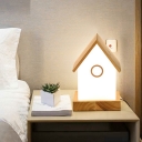Cream Glass Cabin Small Table Lamp Nordic Single Wooden Nightstand Light for Bedside