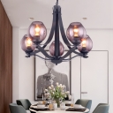 Smoke Glass Globe Chandelier Rustic 5 Heads Living Room Ceiling Pendant Lamp in Black