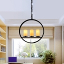 Black 3-Head Pendant Light Farmhouse Iron Circle Hanging Chandelier with Cylinder Marble Shade
