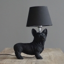 Black Dog Table Lamp Country Resin Single Bedside Nightstand Light with Tapered Fabric Lampshade