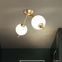 Brass Furcated Flush Light Fixture Minimalist 2/3-Heads Metal Semi Flush Mount Ceiling Lamp with Ball Milk Glass Shade