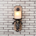 Matte Glass Pillar Wall Light Fixture Nautical 1/2-Head Dining Room Sconce Lighting with Anchor Bottom in Black