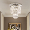 Contemporary Dual-Layered Flushmount LED Clear Crystal Prism Ceiling Light Fixture in Chrome/Gold