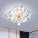 Simplicity Square Flush Mount Clear Crystal LED Ceiling Flush for Porch, Warm/White Light