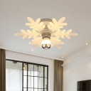 White Olive Branch Semi Flush Lighting Nordic 1 Head Acrylic LED Flush Mounted Lamp Fixture in White/Warm Light