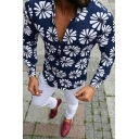 Fancy Mens Long Sleeve Lapel Neck Button Down All Over Floral Pattern Slim Fitted Shirt
