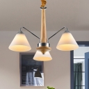 Frosted Glass Conical Ceiling Chandelier Modern 3/5 Lights Chrome and Wood Pendant Lamp Fixture