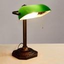 Green Glass Half-Cylinder Night Light Vintage 1-Light Bedside Table Lighting with Pull Chain