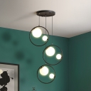 Modern Style Bubble Cluster Pendant Milky Glass 6-Head Dining Table Suspended Lighting Fixture with Ring Guard in Black