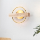 Brass Ring Wall Light Sconce Modernist 1 Light Metal LED Wall Lamp Fixture with Wood Shelf