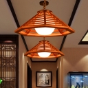Beige/Red Brown 1 Head Pendant Lamp Rural Style Wood Conical Suspension Lighting for Restaurant, 13