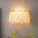 Fluffy Half Drum Feather Wall Lighting Modernist 1 Head Lounge Sconce Light in Grey/White