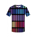 Stylish Guys Short Sleeve Crew Neck Stripe 3D Printed Contrasted Slim Fit Colorful T-Shirt