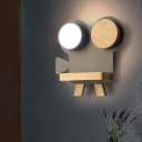 Macaron Projector Sconce Light Metal LED Bedside Wall Mounted Lamp Fixture in Grey/White and Wood with Storage Board