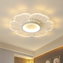Flower Ultra-Thin Flush Mount Contemporary Acrylic LED White Flush Lamp Fixture in White/Warm Light, 16.5