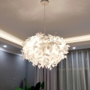 4 Heads Bedroom Ceiling Chandelier Modernist White Hanging Light Kit with Leaf Fabric Shade