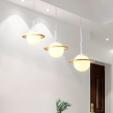 Globe Multi Light Pendant Modern Opal Glass 3 Heads Wood Hanging Lamp Kit with Ring Detail