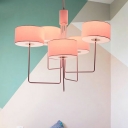 Pink Finish Drum Ceiling Chandelier Minimalist 5-Bulb Fabric Pendant Lamp Kit for Dining Room