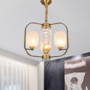 Brass Oval Chandelier Lighting Modernism White Frosted Glass 3/6-Light Bedroom Ceiling Pendant Lamp