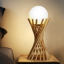 Metal Spiral Linear Nightstand Light Post-Modern 1-Bulb Gold Finish Night Table Lamp with Ball Opal Glass Shade