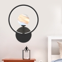 Loop Wall Light Fixture Nordic Metal LED Bedside Wall Mounted Lamp in Black/White/Pink with Planet Glass Shade