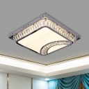Cut Crystal Square Flush Mount Modern LED Living Room Ceiling Light Fixture in Chrome