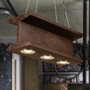 Rust Rectangle Island Lighting Antiqued Iron 3-Light Restaurant Suspended Pendant Lamp