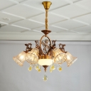 Bell Crystal Chandelier Light Fixture Vintage 6/8 Heads Dining Room Suspension Lighting in Bronze