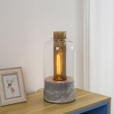 Modern Jar Shaped Night Table Lamp Clear Glass 1 Light Bedroom Night Lighting with Marble Base