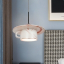 Nordic Coffee Cup Ceiling Hang Fixture Ceramics 1-Bulb Restaurant LED Pendant Lamp in Pink