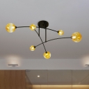 Modernist Modo Semi Flush Mount Light Amber Glass 6-Light Bedroom Arced Flush Ceiling Lamp in Black