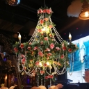 9-Head Iron Hanging Chandelier Loft Black Candelabra Restaurant Flower Pendant with Crystal Strand