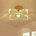 4-Petal Small LED Semi Flush Modern Clear Seedy Crystal Flush Mount Ceiling Light in Warm/White Light