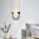 Pink Stained Glass Oblong Pendulum Light Modern Style 2 Heads Hanging Pendant for Living Room
