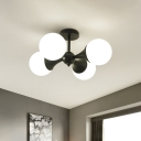 Black Radial Semi Flush Mount Light Modern 4 Heads Milky Glass Close to Ceiling Lamp for Bedroom