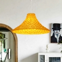 South East Asia Wide Flare Pendant Rattan 1-Light Living Room Ceiling Suspension Lamp in Light Yellow
