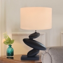 Black Pebble Table Light Rural Resin 1 Light Sitting Room Night Lamp with Round Fabric Shade