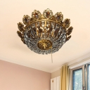 Traditional Dome Flush Light Fixture 4-Bulb Clear Crystal Block Flush Mount in Brass