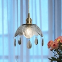 Vintage 1 Bulb Pendant Lighting Brass Scalloped Bowl Ceiling Hang Fixture with Clear/Smoke Gray Water Glass Shade