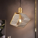 Single Ribbed Crystal Hanging Pendant Postmodern Brass Rhombus Dining Room Ceiling Light