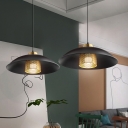 Saucer Metal Hanging Lamp Fixture Industrial 1 Bulb Restaurant Pendant Ceiling Light in Black