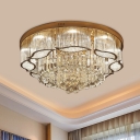 Tiered Bedroom Flush Mount Light Minimalist Crystal LED Gold Ceiling Flush with Leaf Design