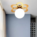 Modern Orb Flush Light Fixture White Frosted Glass 1 Light Corridor Flush Mounted Lamp with Gold Flower Canopy