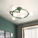 Green Finish Halo Ring Semi Flush Minimalism 5 Lights Metal LED Ceiling Flush Mount for Bedroom