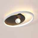 LED Bedroom Ceiling Mount Modernist Black and White Ball Designed Flush Mount Light Fixture with Oval Frame Acrylic Shade